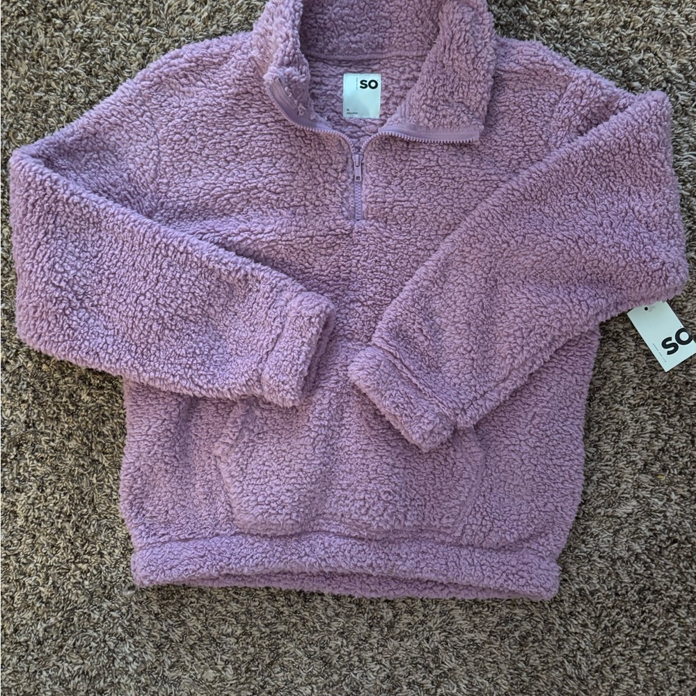 NWT- SO Womens Lavender Sherpa Half Zip Pullover
